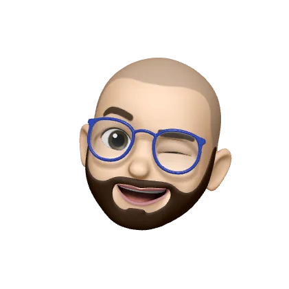 Il memoji di Riccardo: occhiali blu, barba, un occhiolino